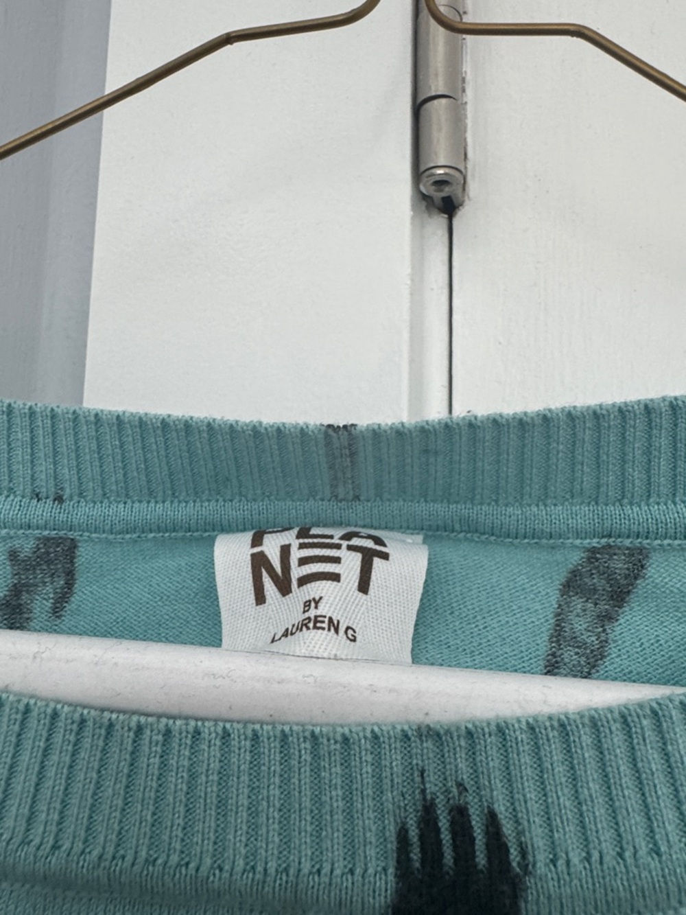 Planet Teal & Blue Cropped Knit Sweater with Black Brushstroke Detail - Picture 3 of 4